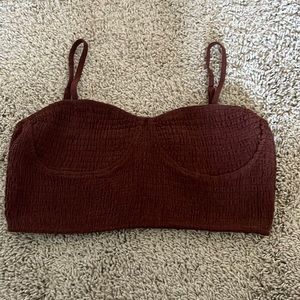 Brown textured sleeveless crop top